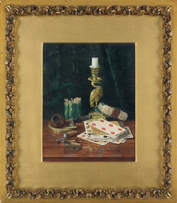 CLAUDE (CLAUDINE) RAGUET HIRST Still Life with a Pipe and Playing Cards.
